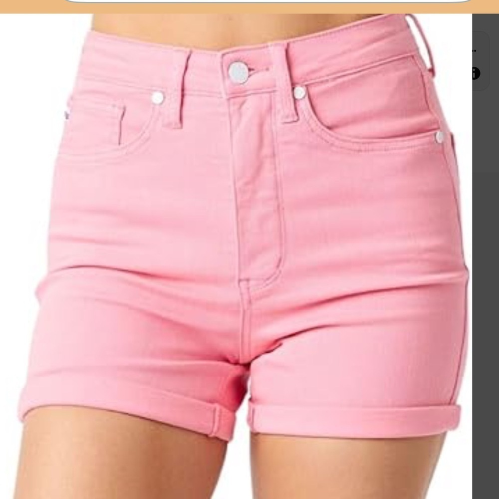 Judy Blue High Waist Tummy Control Garment Bubble Gum Pink Dyed Shorts L